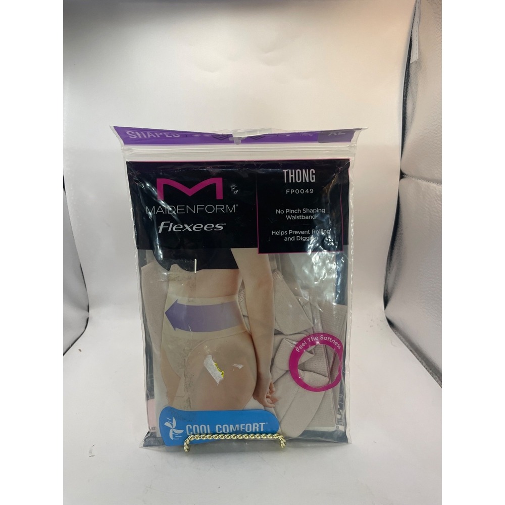 Maidenform Flexees Thong Shapes Cool Comfort Firm xl Beige & Black NIP
